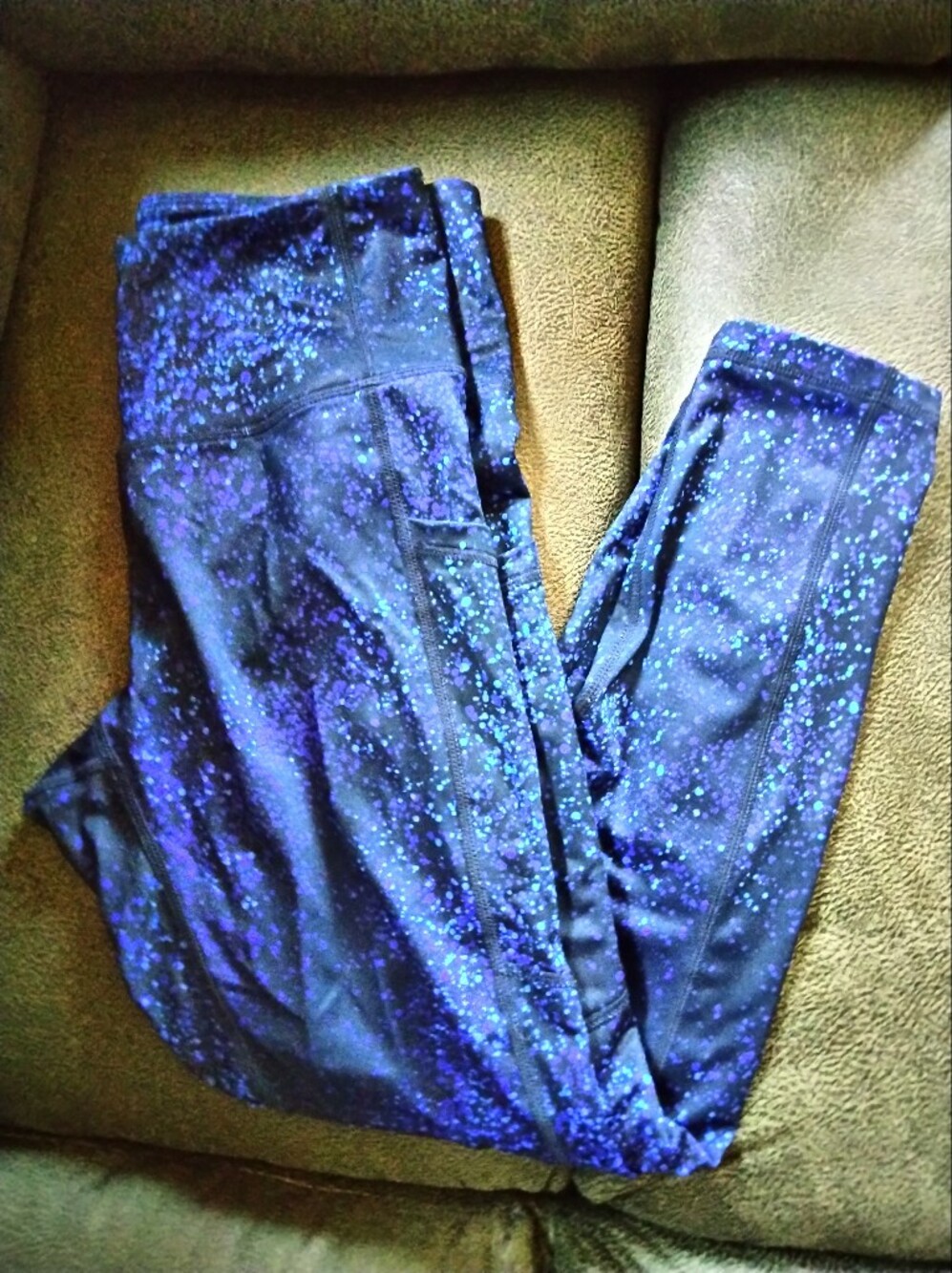 Zella Galaxy Speckle Performance Blue Leggings SZ M Workout Runner Casual Pocket